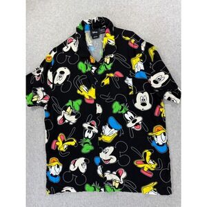 Disney Characters Short Sleeve Button‎ Down CAMP Shirt (Men's XL) Black